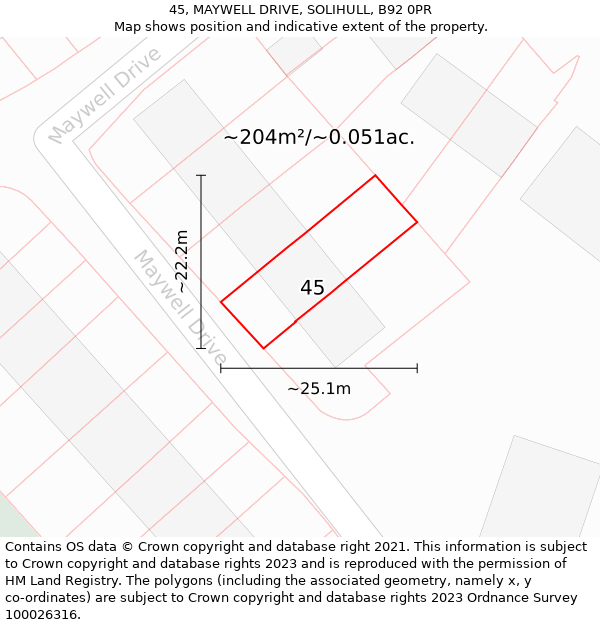 45, MAYWELL DRIVE, SOLIHULL, B92 0PR: Plot and title map