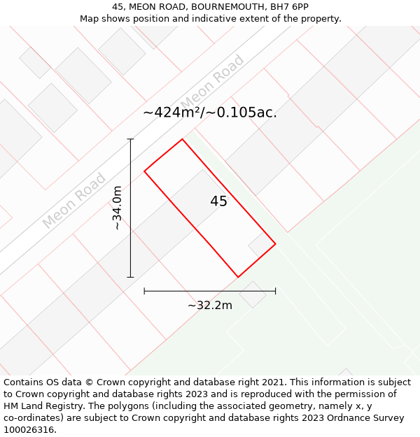 45, MEON ROAD, BOURNEMOUTH, BH7 6PP: Plot and title map