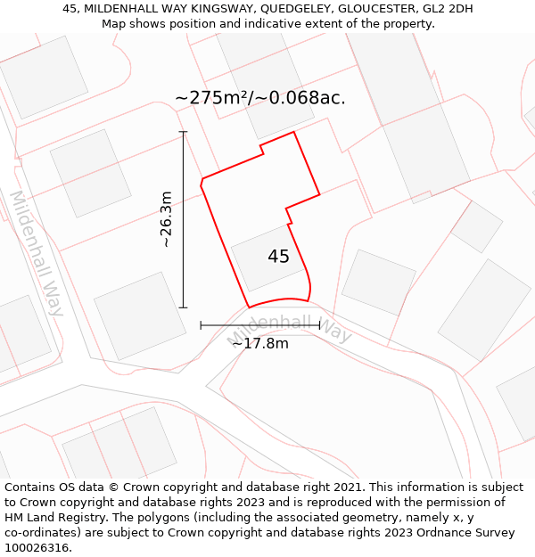 45, MILDENHALL WAY KINGSWAY, QUEDGELEY, GLOUCESTER, GL2 2DH: Plot and title map