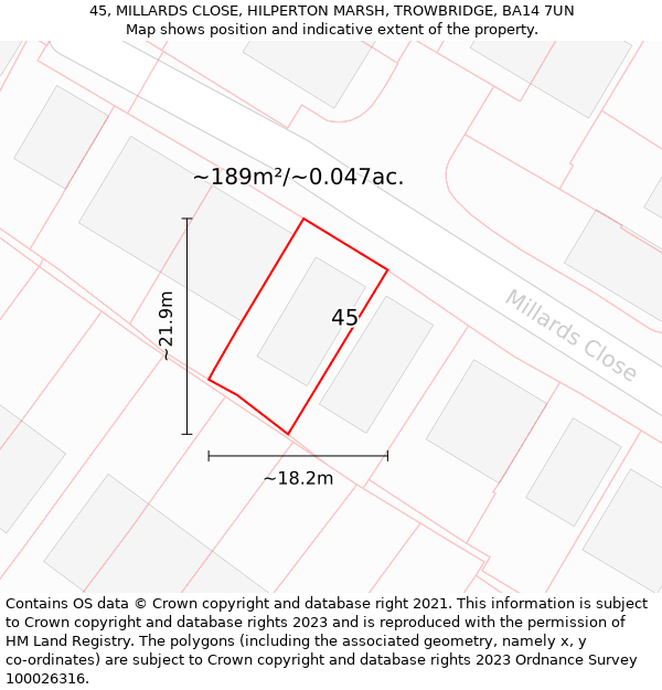 45, MILLARDS CLOSE, HILPERTON MARSH, TROWBRIDGE, BA14 7UN: Plot and title map