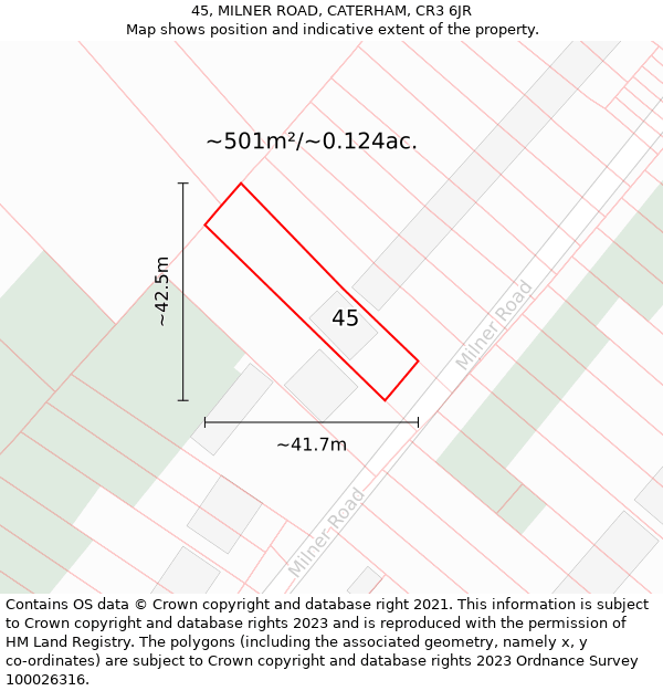 45, MILNER ROAD, CATERHAM, CR3 6JR: Plot and title map