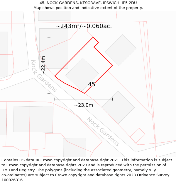 45, NOCK GARDENS, KESGRAVE, IPSWICH, IP5 2DU: Plot and title map