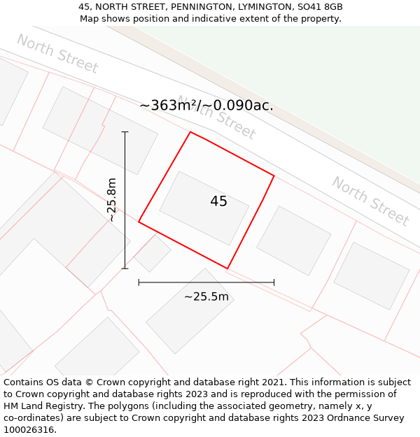 45, NORTH STREET, PENNINGTON, LYMINGTON, SO41 8GB: Plot and title map