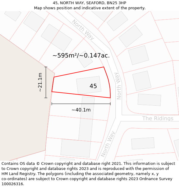 45, NORTH WAY, SEAFORD, BN25 3HP: Plot and title map