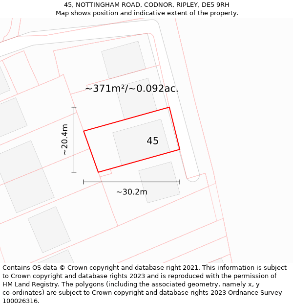 45, NOTTINGHAM ROAD, CODNOR, RIPLEY, DE5 9RH: Plot and title map