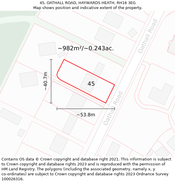 45, OATHALL ROAD, HAYWARDS HEATH, RH16 3EG: Plot and title map