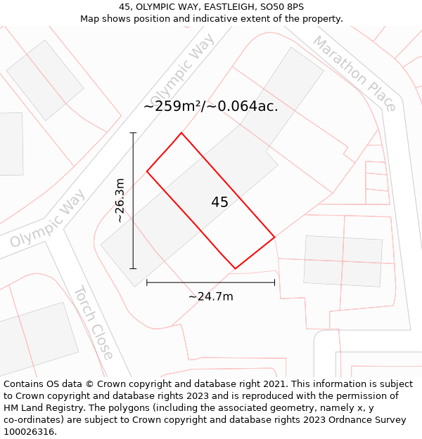 45, OLYMPIC WAY, EASTLEIGH, SO50 8PS: Plot and title map