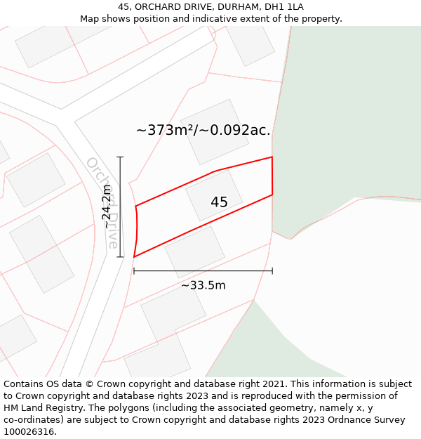 45, ORCHARD DRIVE, DURHAM, DH1 1LA: Plot and title map