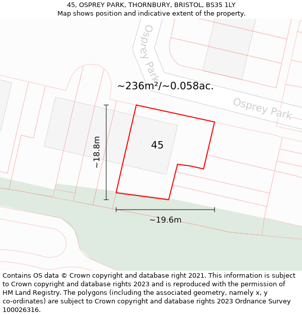 45, OSPREY PARK, THORNBURY, BRISTOL, BS35 1LY: Plot and title map