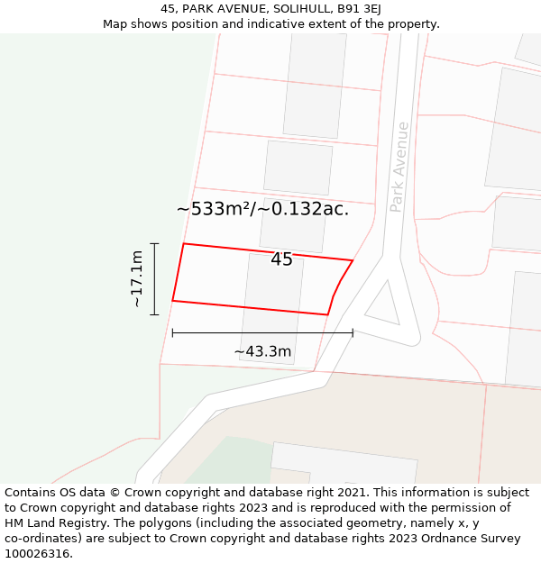 45, PARK AVENUE, SOLIHULL, B91 3EJ: Plot and title map