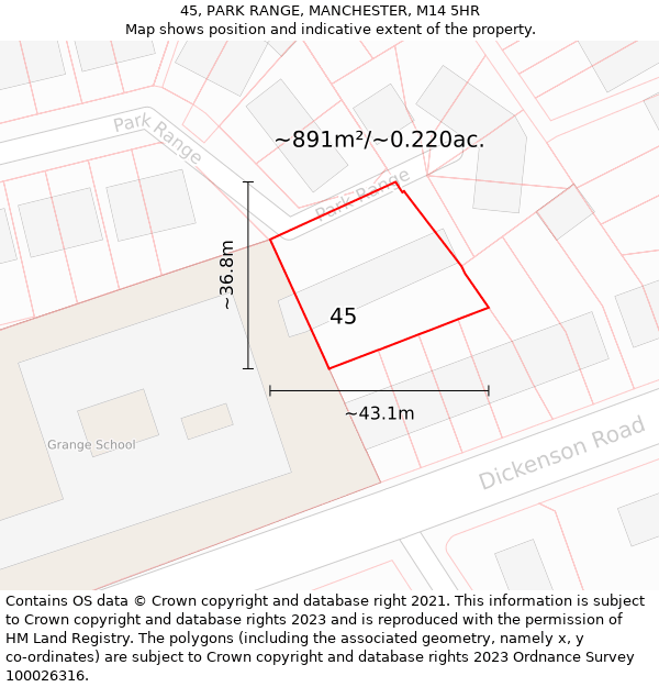 45, PARK RANGE, MANCHESTER, M14 5HR: Plot and title map