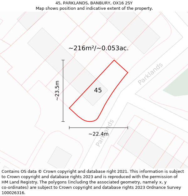 45, PARKLANDS, BANBURY, OX16 2SY: Plot and title map