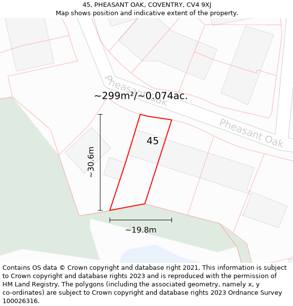 45, PHEASANT OAK, COVENTRY, CV4 9XJ: Plot and title map