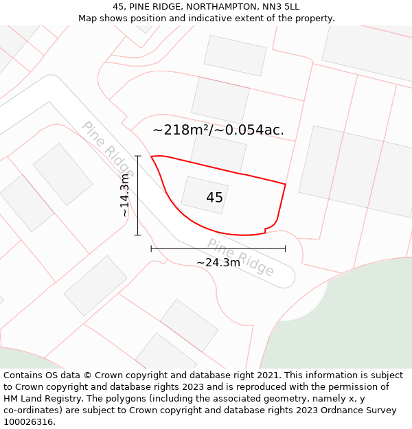 45, PINE RIDGE, NORTHAMPTON, NN3 5LL: Plot and title map