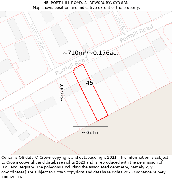 45, PORT HILL ROAD, SHREWSBURY, SY3 8RN: Plot and title map