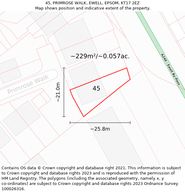 45, PRIMROSE WALK, EWELL, EPSOM, KT17 2EZ: Plot and title map