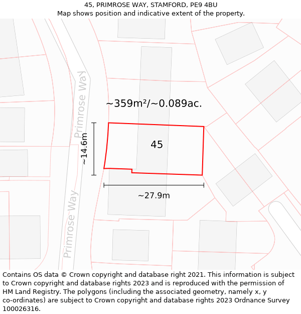 45, PRIMROSE WAY, STAMFORD, PE9 4BU: Plot and title map