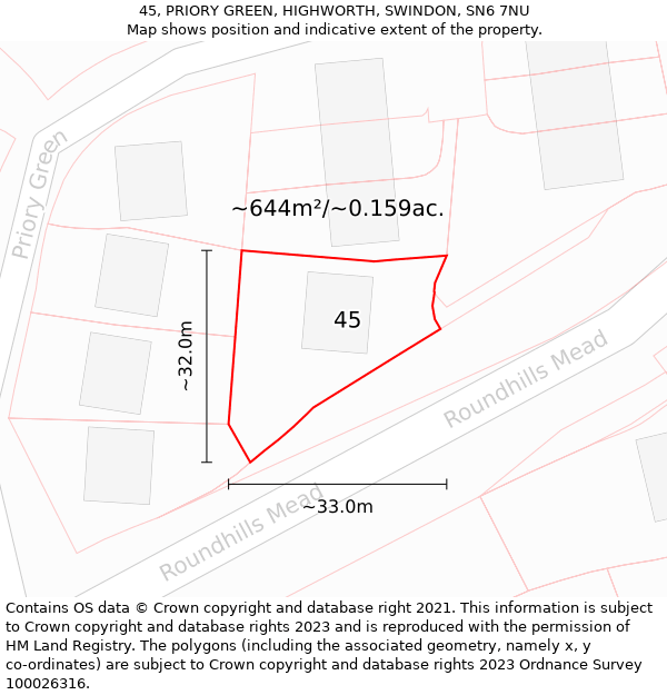 45, PRIORY GREEN, HIGHWORTH, SWINDON, SN6 7NU: Plot and title map