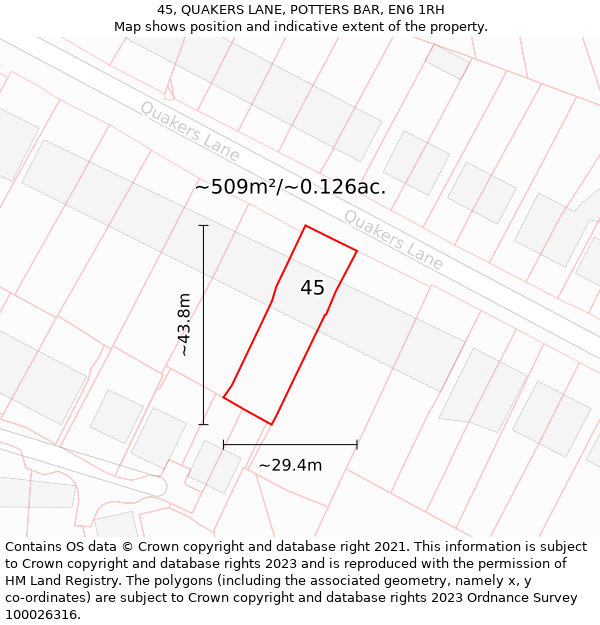 45, QUAKERS LANE, POTTERS BAR, EN6 1RH: Plot and title map