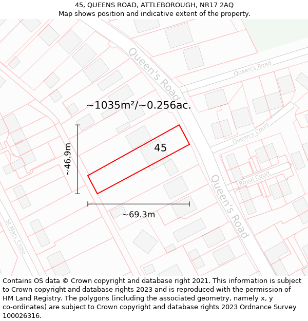 45, QUEENS ROAD, ATTLEBOROUGH, NR17 2AQ: Plot and title map