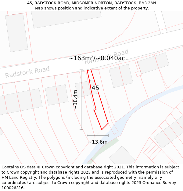 45, RADSTOCK ROAD, MIDSOMER NORTON, RADSTOCK, BA3 2AN: Plot and title map