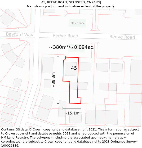 45, REEVE ROAD, STANSTED, CM24 8SJ: Plot and title map