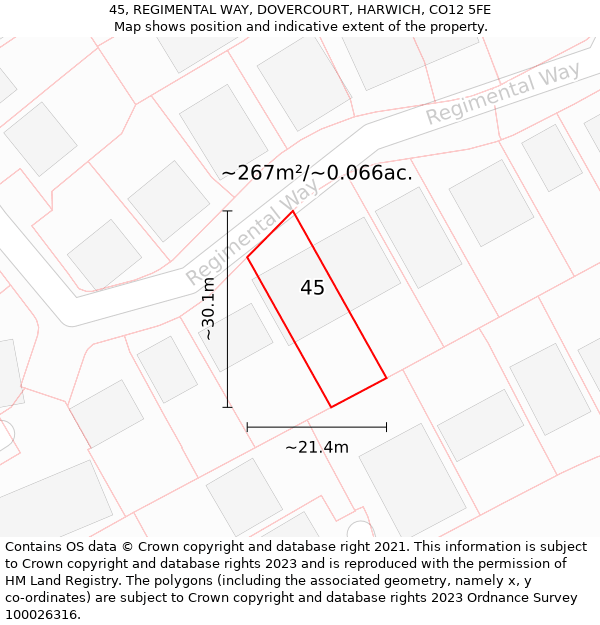 45, REGIMENTAL WAY, DOVERCOURT, HARWICH, CO12 5FE: Plot and title map