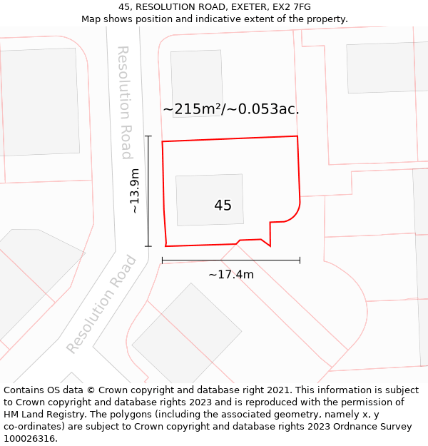 45, RESOLUTION ROAD, EXETER, EX2 7FG: Plot and title map