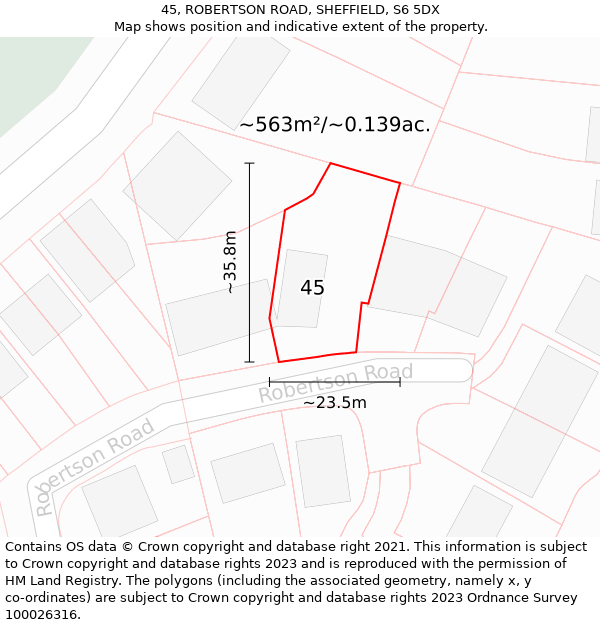 45, ROBERTSON ROAD, SHEFFIELD, S6 5DX: Plot and title map