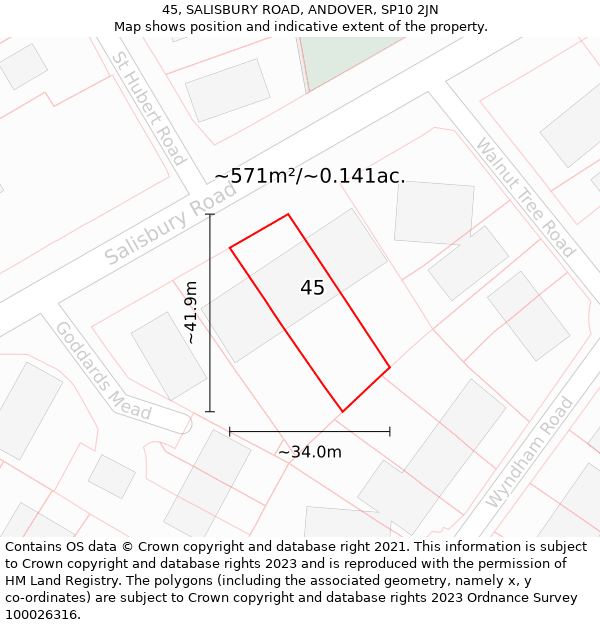 45, SALISBURY ROAD, ANDOVER, SP10 2JN: Plot and title map