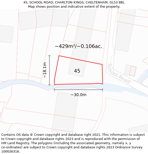 45, SCHOOL ROAD, CHARLTON KINGS, CHELTENHAM, GL53 8BL: Plot and title map