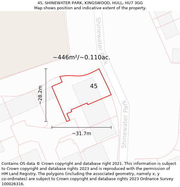 45, SHINEWATER PARK, KINGSWOOD, HULL, HU7 3GG: Plot and title map