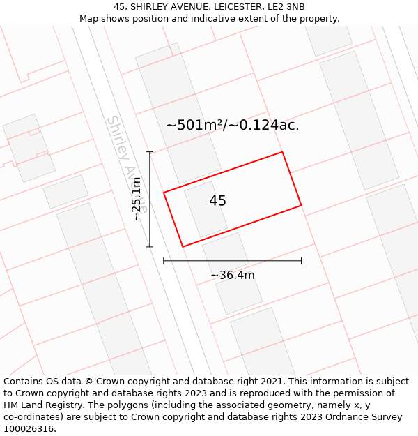45, SHIRLEY AVENUE, LEICESTER, LE2 3NB: Plot and title map