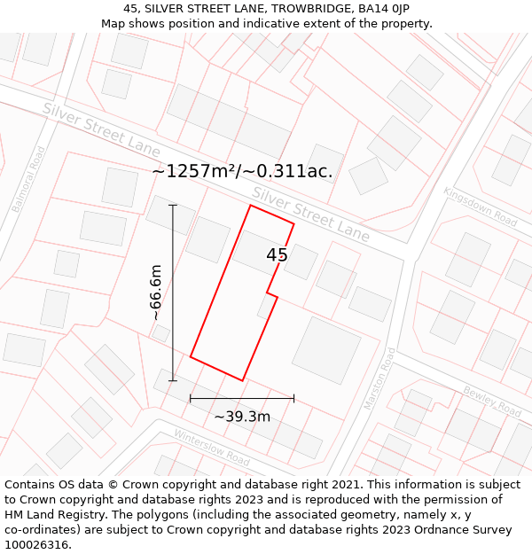 45, SILVER STREET LANE, TROWBRIDGE, BA14 0JP: Plot and title map