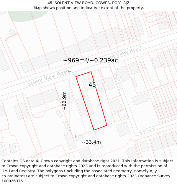 45, SOLENT VIEW ROAD, COWES, PO31 8JZ: Plot and title map