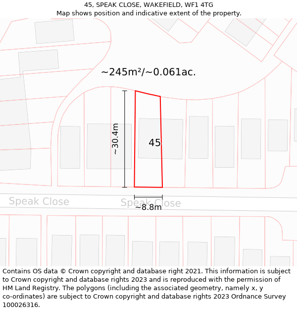 45, SPEAK CLOSE, WAKEFIELD, WF1 4TG: Plot and title map