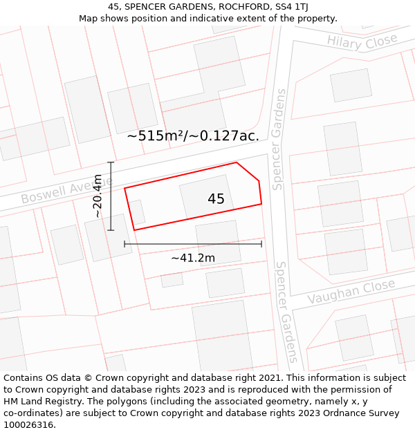 45, SPENCER GARDENS, ROCHFORD, SS4 1TJ: Plot and title map