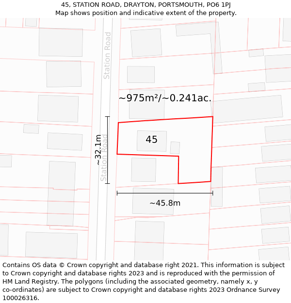 45, STATION ROAD, DRAYTON, PORTSMOUTH, PO6 1PJ: Plot and title map