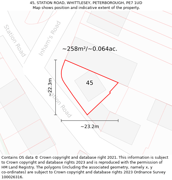 45, STATION ROAD, WHITTLESEY, PETERBOROUGH, PE7 1UD: Plot and title map