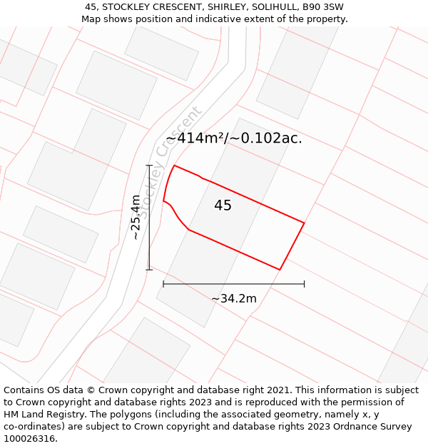 45, STOCKLEY CRESCENT, SHIRLEY, SOLIHULL, B90 3SW: Plot and title map