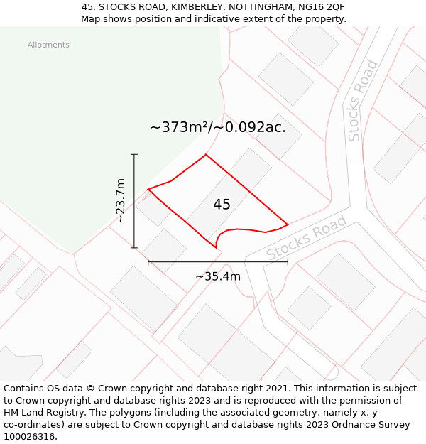 45, STOCKS ROAD, KIMBERLEY, NOTTINGHAM, NG16 2QF: Plot and title map