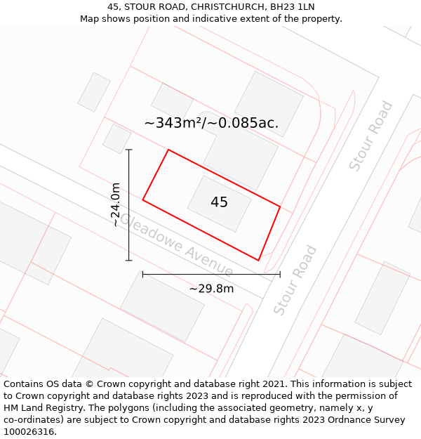 45, STOUR ROAD, CHRISTCHURCH, BH23 1LN: Plot and title map