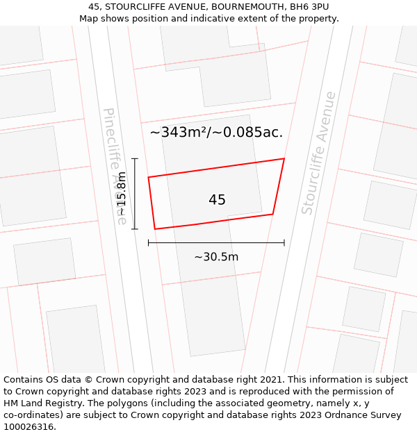 45, STOURCLIFFE AVENUE, BOURNEMOUTH, BH6 3PU: Plot and title map