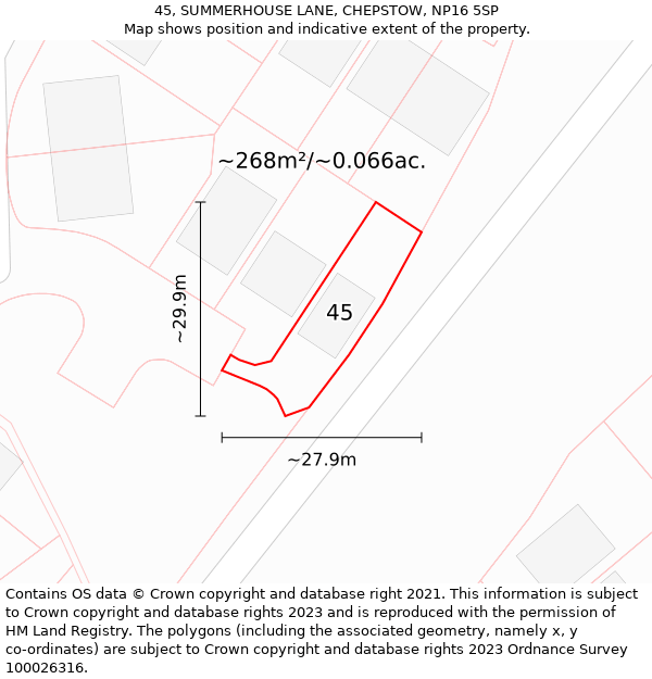 45, SUMMERHOUSE LANE, CHEPSTOW, NP16 5SP: Plot and title map