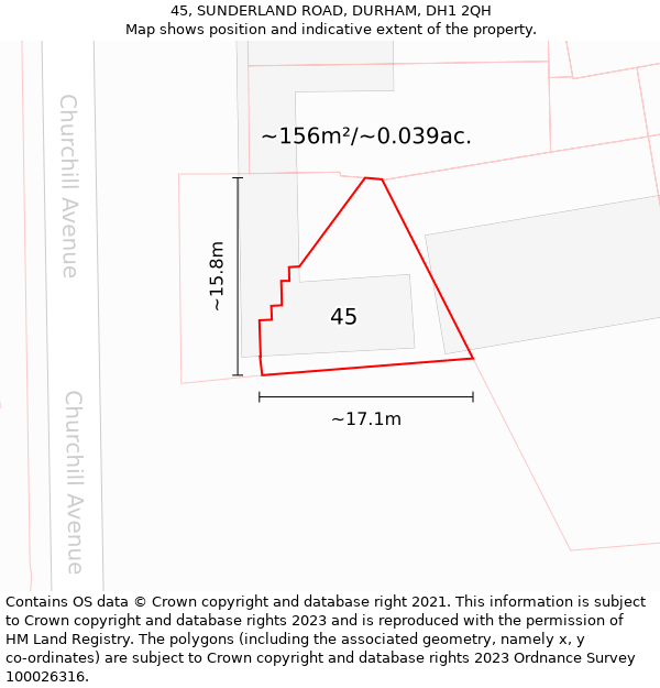 45, SUNDERLAND ROAD, DURHAM, DH1 2QH: Plot and title map