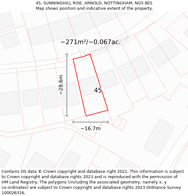 45, SUNNINGHILL RISE, ARNOLD, NOTTINGHAM, NG5 8ES: Plot and title map