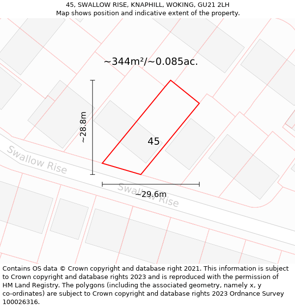 45, SWALLOW RISE, KNAPHILL, WOKING, GU21 2LH: Plot and title map