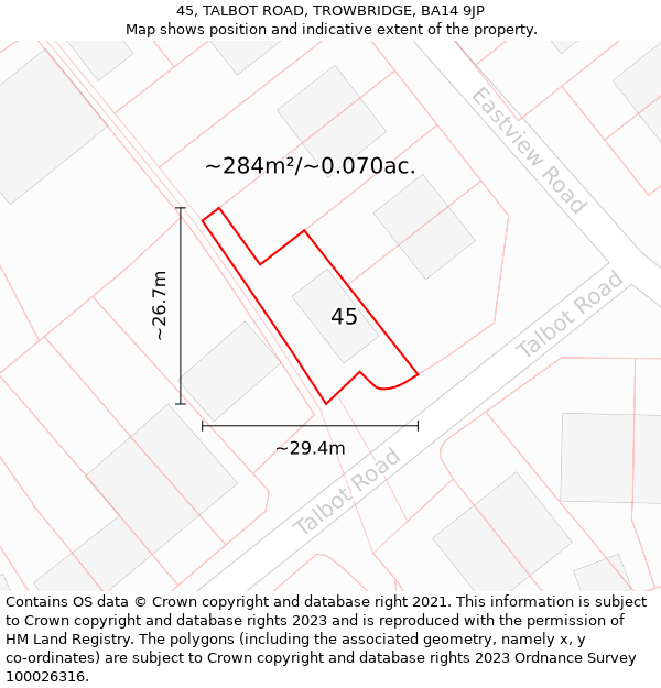 45, TALBOT ROAD, TROWBRIDGE, BA14 9JP: Plot and title map