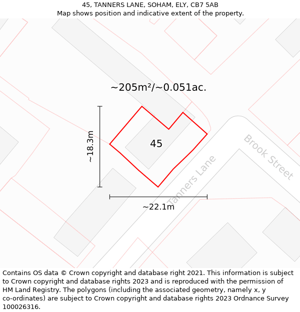 45, TANNERS LANE, SOHAM, ELY, CB7 5AB: Plot and title map