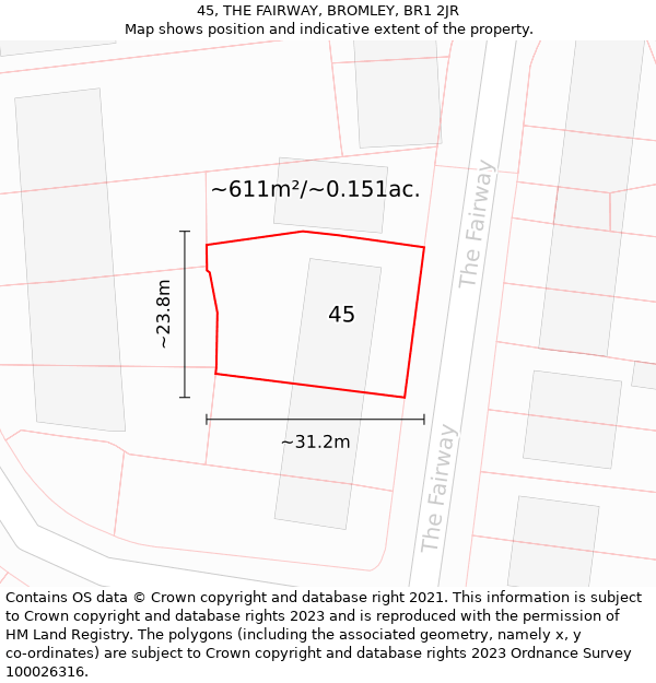 45, THE FAIRWAY, BROMLEY, BR1 2JR: Plot and title map